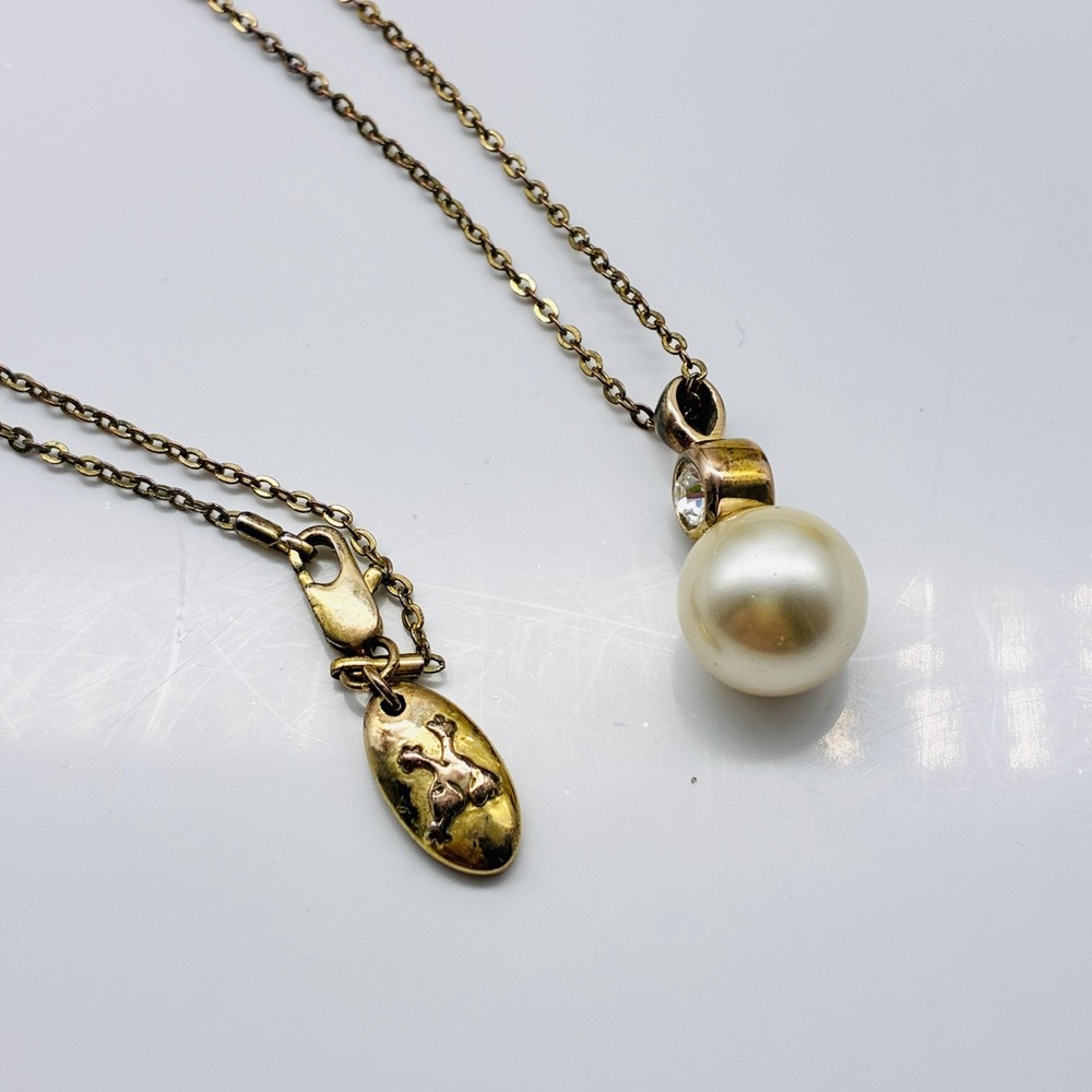 Layered Necklace Lot of 2 Pearl Rhinestone and Crystal Butterfly Pendant - Picture 4 of 10